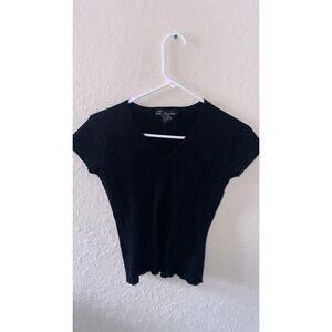 Black V-Neck Women's Top